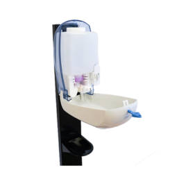 Hygienestation mit nachfüllbarem Sensorspender und integrierter Abtropfschale